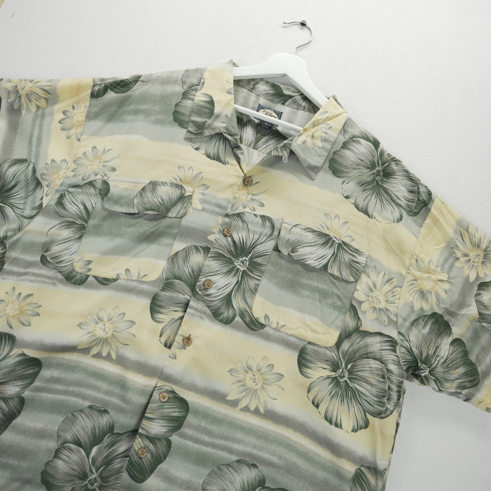 Tommy Bahama Mens XXL‎ Rayon Floral Camp Shirt Green Yellow Tropical Button Down